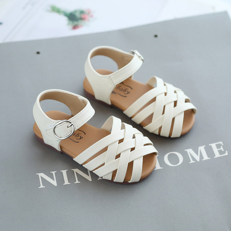 Kids Buckle Toe Soft Sole Woven Sandals