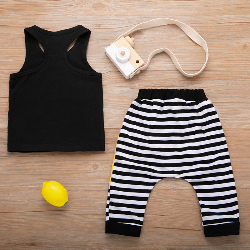 Children's Black Top And Shorts Two-piece Suit