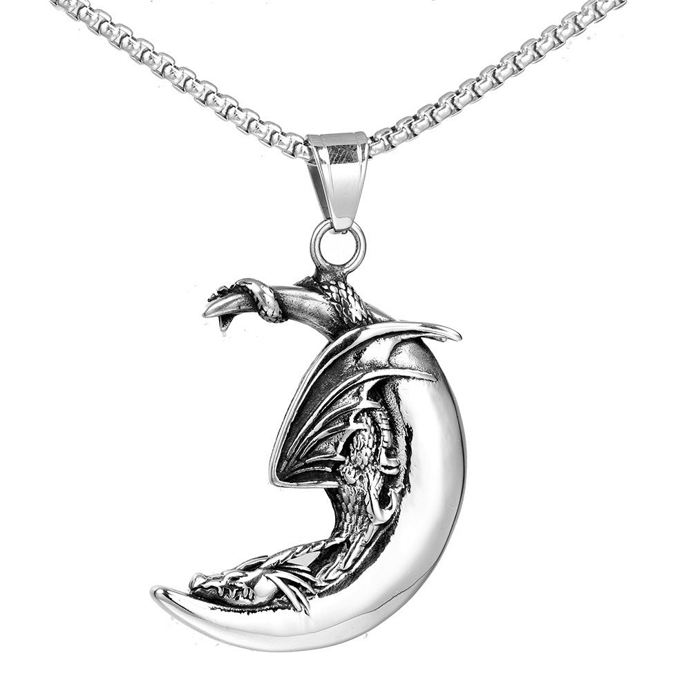 Stainless Steel Accessories Flying Dragon Moon Boys Titanium Steel Necklace