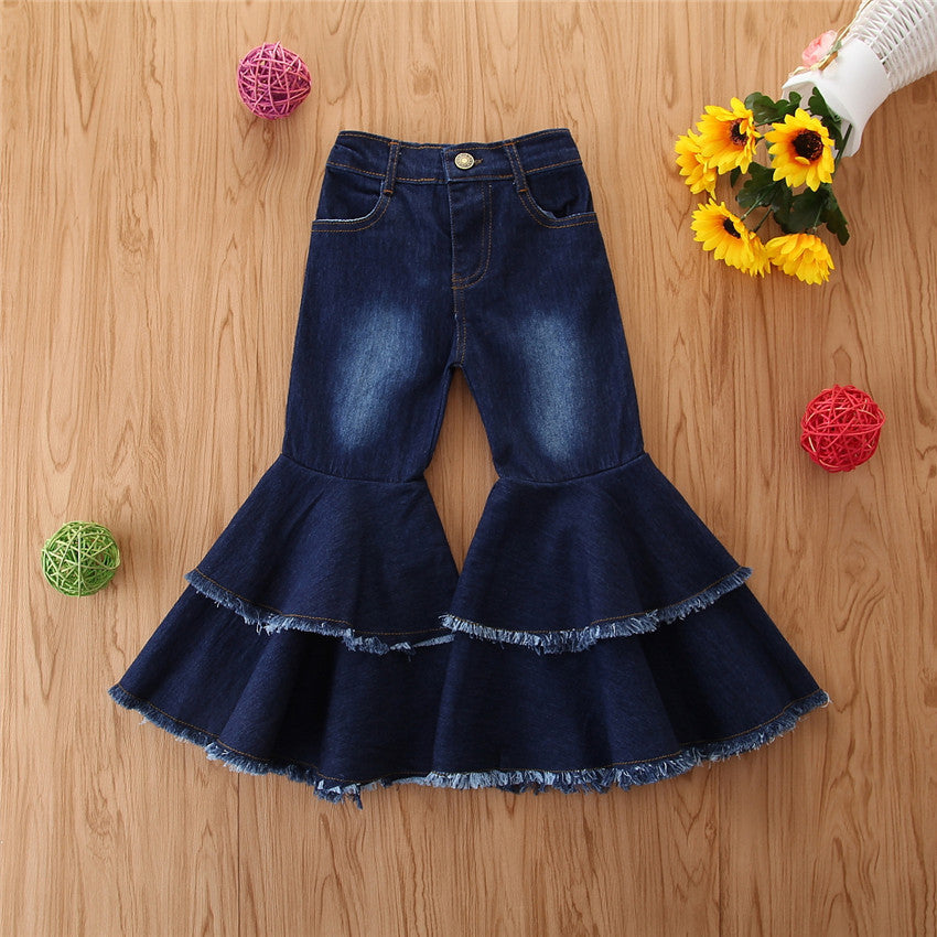 Wide-leg Jeans Girls Kids Flared Pants Trousers