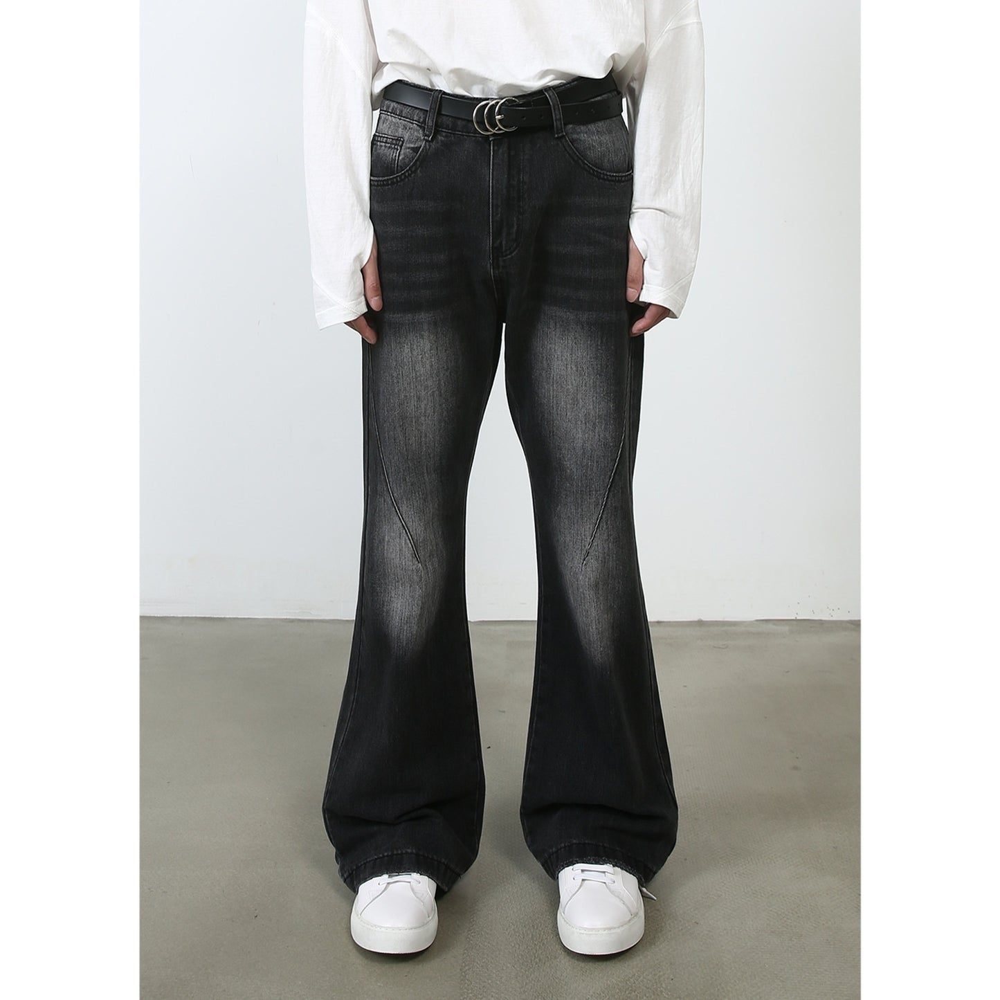 American Retro White Bootcut Trousers Slimming Washed Straight Wide Leg