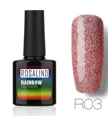 Nail free, long-lasting, non-toxic, nail polish, ROSALIND phototherapy glue, star studded rainbow system.