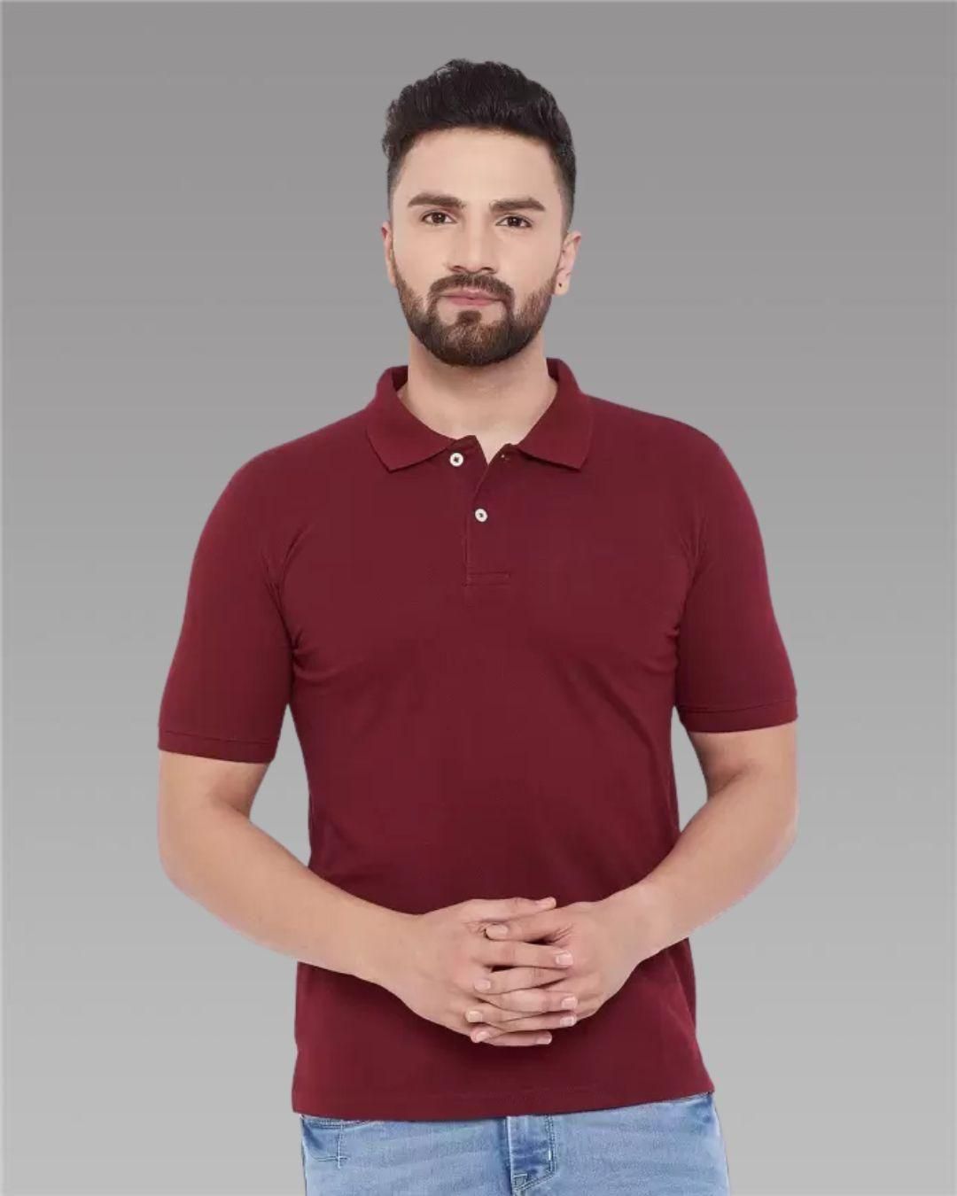 Cotton Blend Solid Half Sleeves Mens Polo T-Shirt