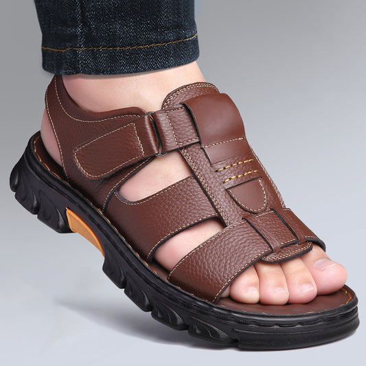 Summer New Cowhide Soft Bottom Dual-use Sandals Men