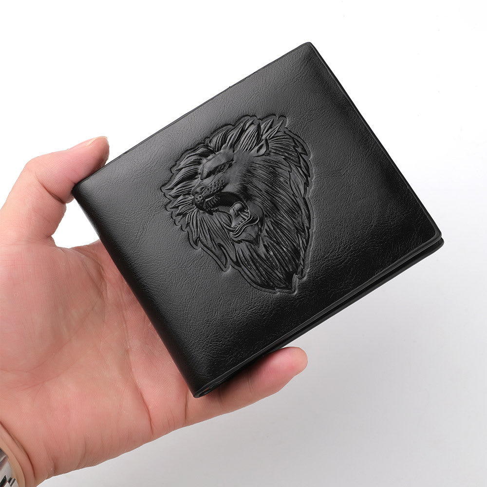 Men's Zipper Wallet Lion Embossed Pattern Animal