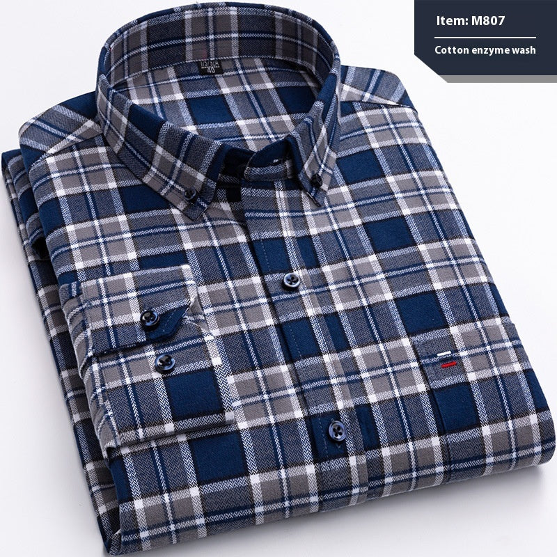 Cotton Long-sleeved Shirt Plaid Business Slim Fit