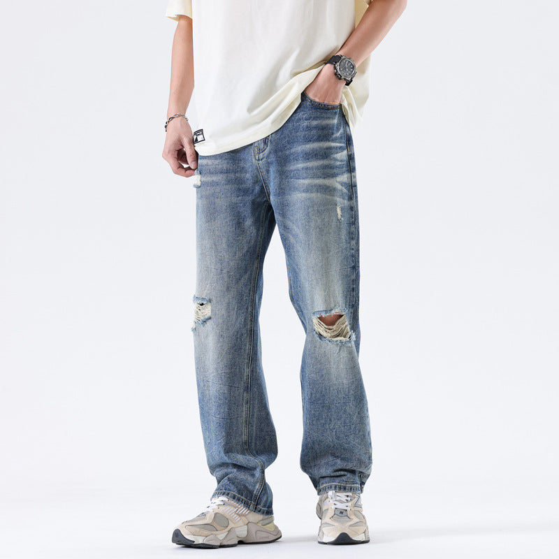 Fashion Elastic Waist Ripped Jeans For Men