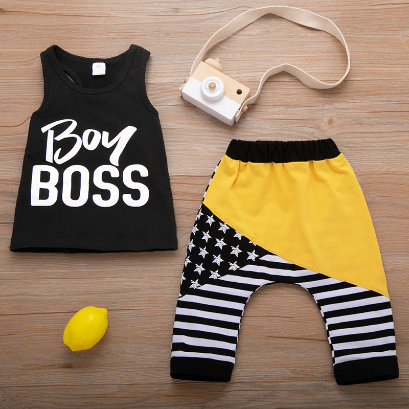 Children's Black Top And Shorts Two-piece Suit