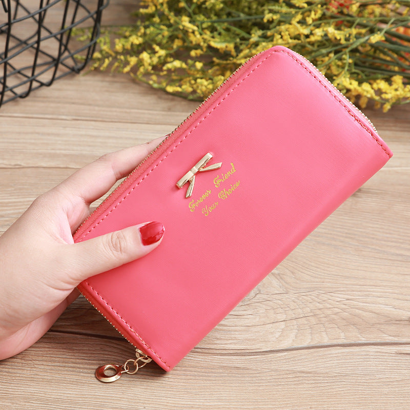 Women's Solid Color Bow Two-layer Wallet