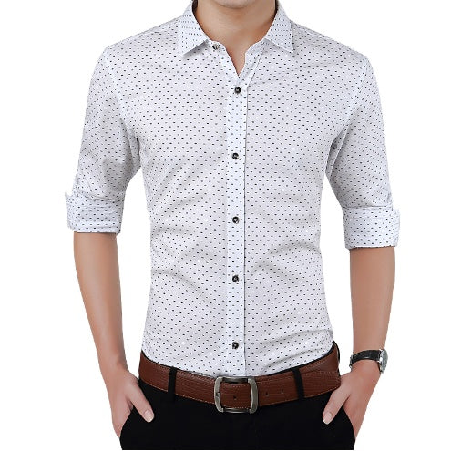 Brand Fashion Male Shirt Long-Sleeves Tops Polka Dot Printing Mens Dress Shirts Slim Men Shirt Plus Size M-5XL FGT