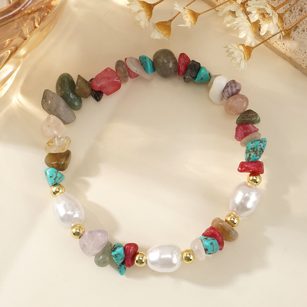 Pearl Copper Bead Mixed Color Semi-precious Stone Bracelet