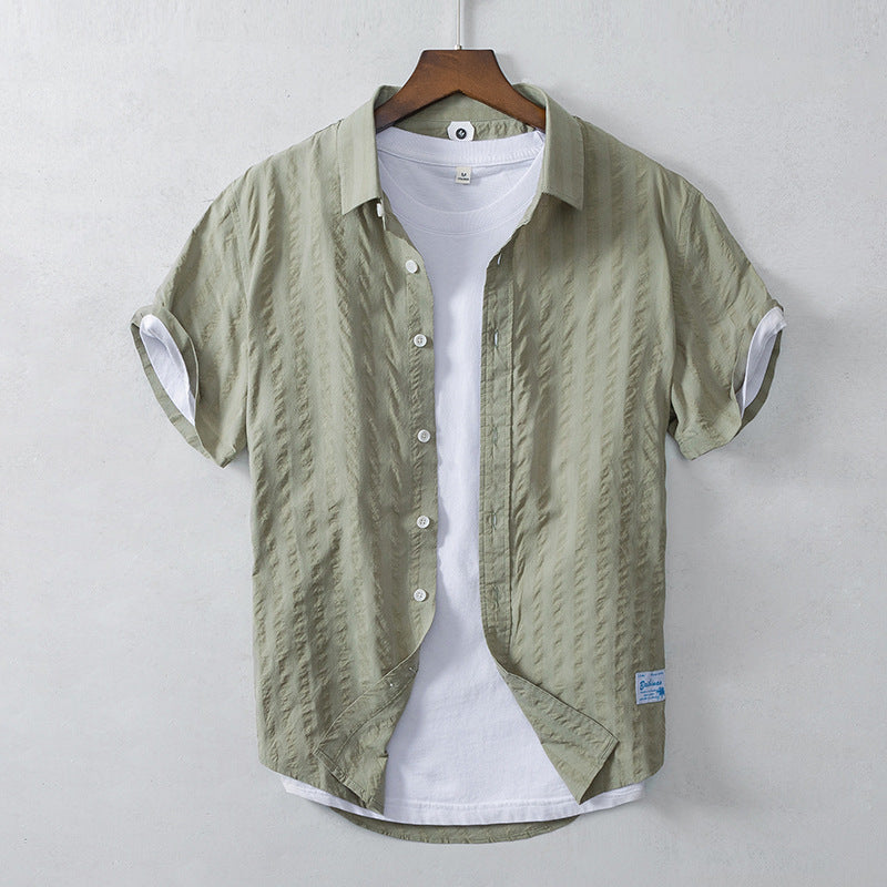 Leisure Dark Striped Thin Short Sleeve Pure Cotton Shirt