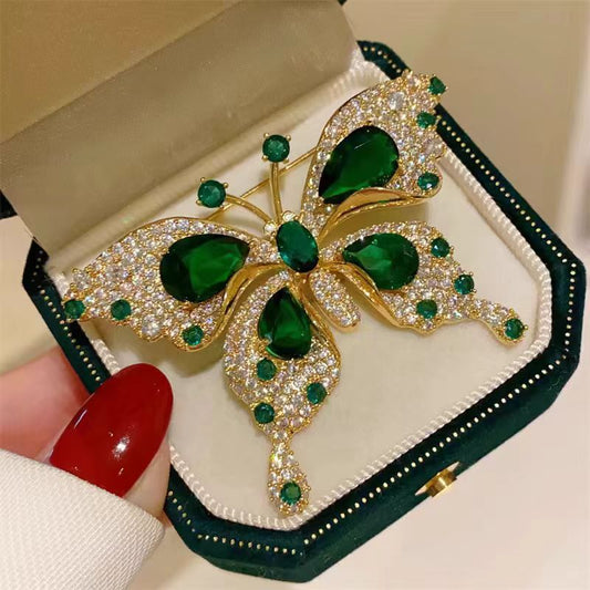 Light Luxury Emerald Butterfly Brooch