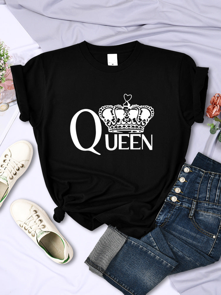 Queen'S Big Crown Printed Women T Shirts Breathable Summer