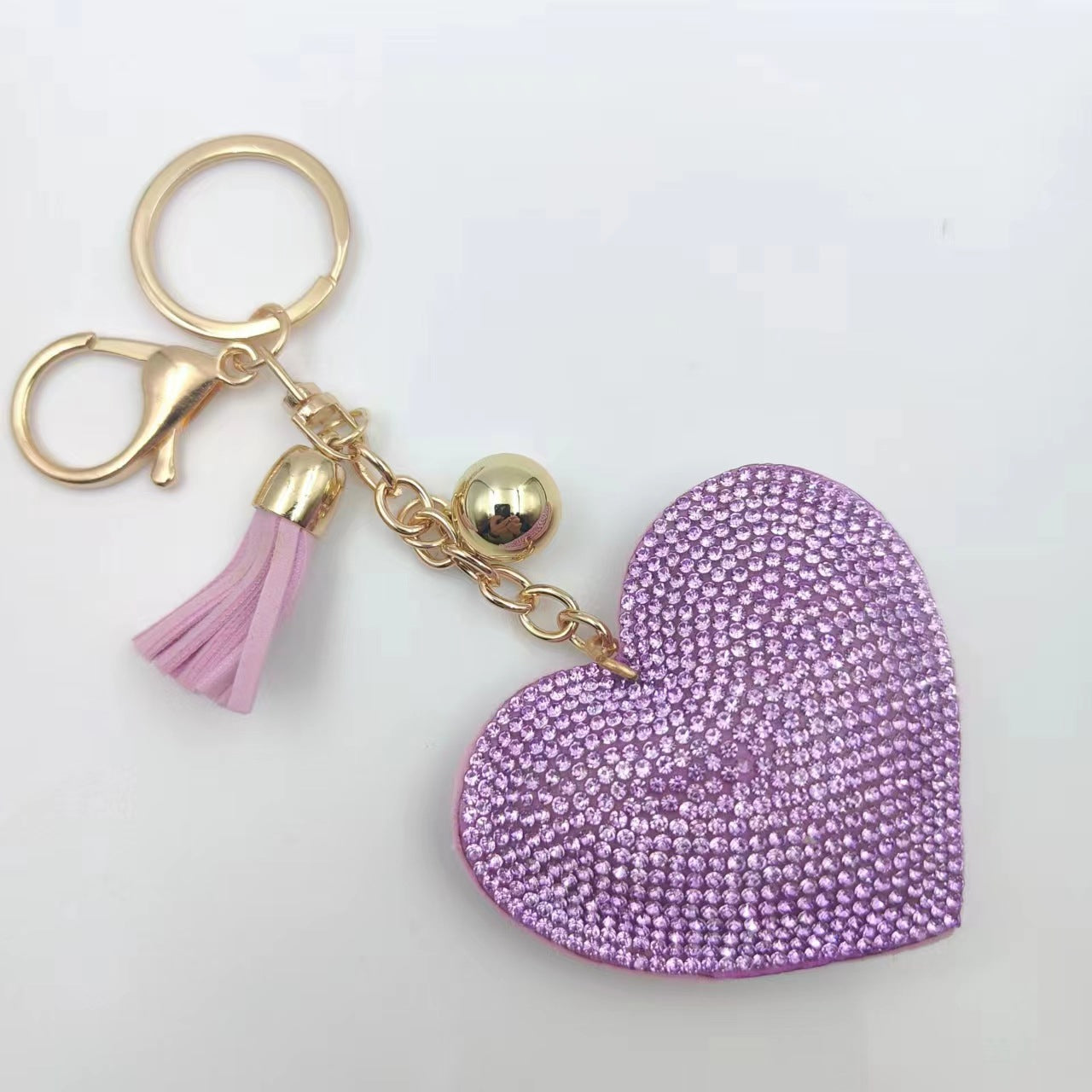 Peach Heart Rhinestone Leather Key Chain Love Tassel Bag Pendant