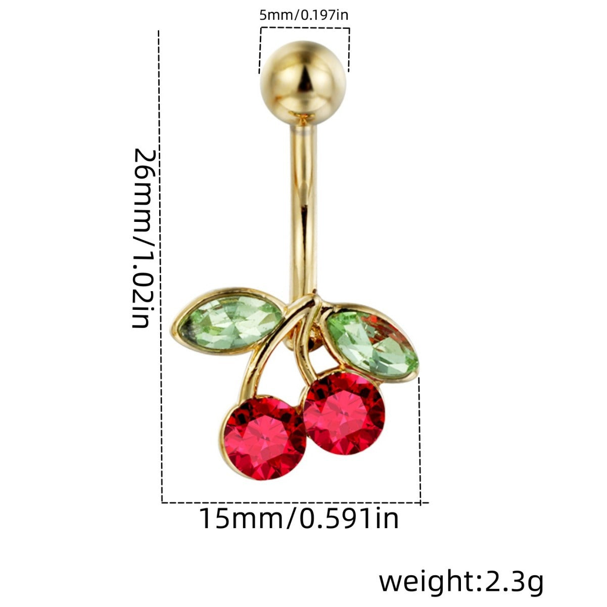 Belly Ring Cherry Zircon Belly Stainless Steel Rod Anti-allergy Human Body Piercing Accessories