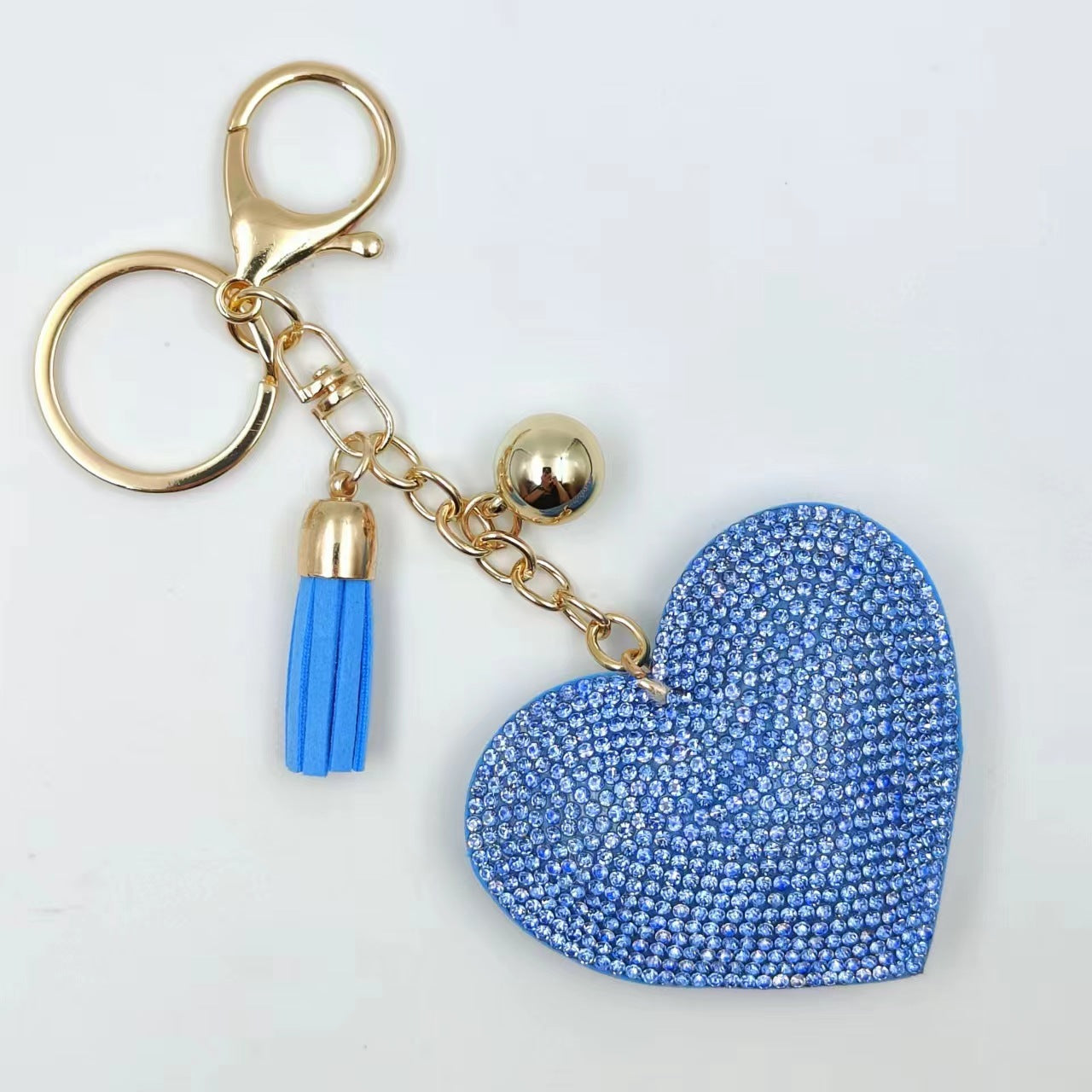 Peach Heart Rhinestone Leather Key Chain Love Tassel Bag Pendant