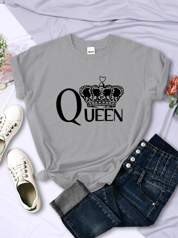 Queen'S Big Crown Printed Women T Shirts Breathable Summer