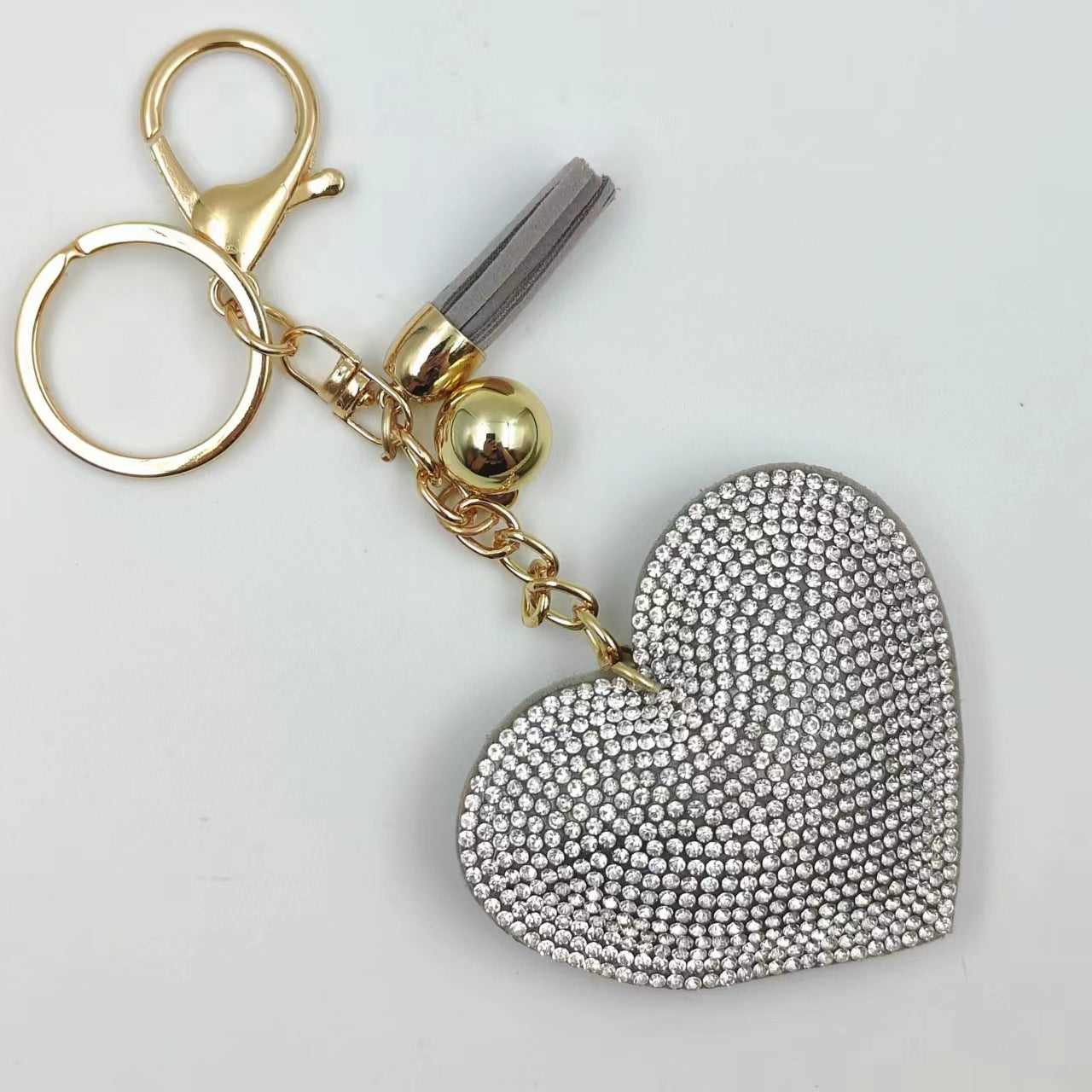 Peach Heart Rhinestone Leather Key Chain Love Tassel Bag Pendant