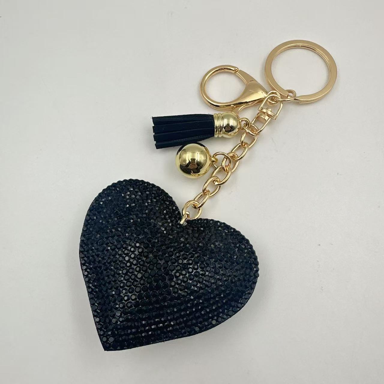 Peach Heart Rhinestone Leather Key Chain Love Tassel Bag Pendant