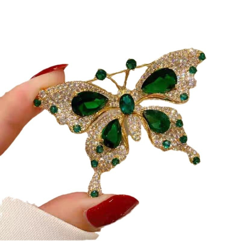 Light Luxury Emerald Butterfly Brooch