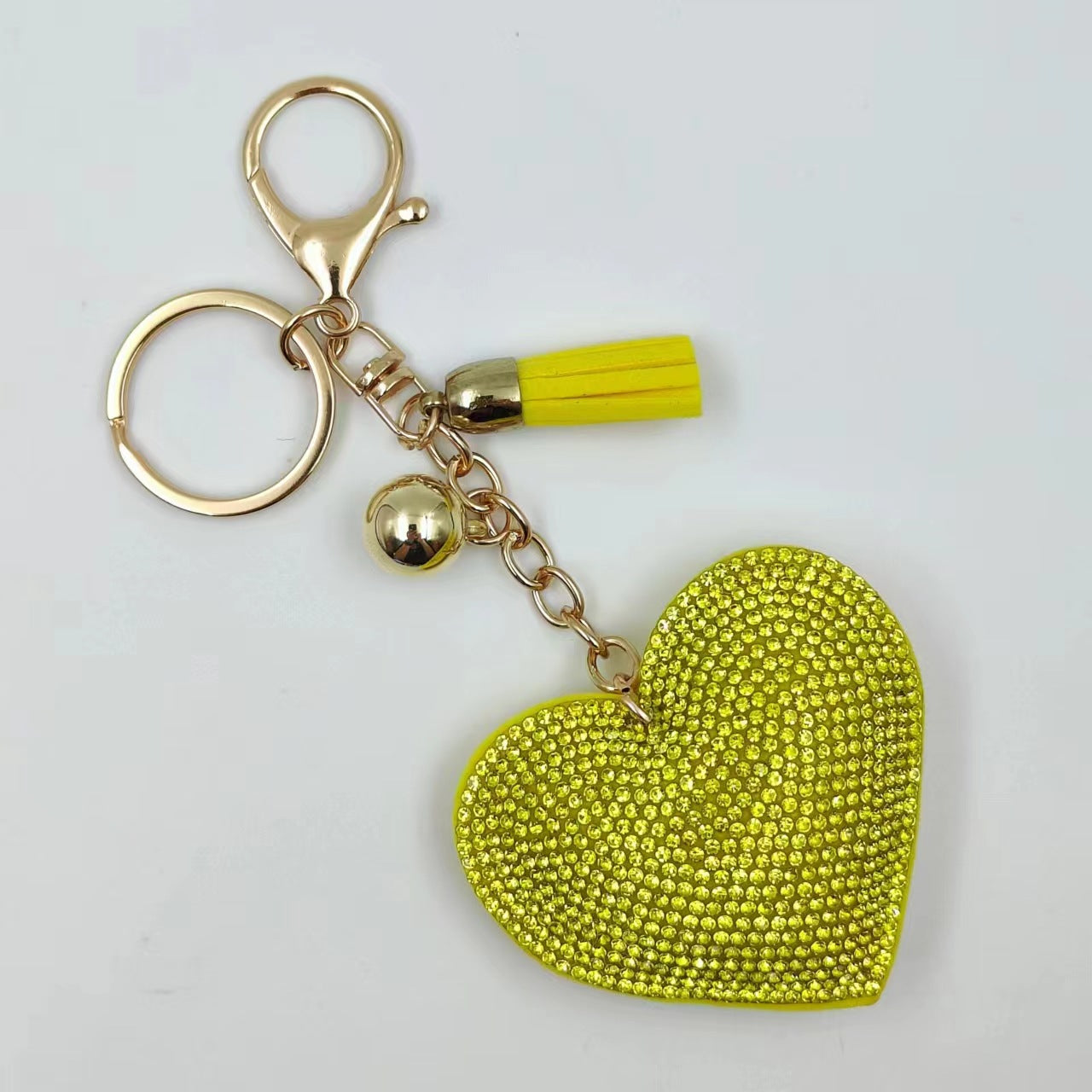 Peach Heart Rhinestone Leather Key Chain Love Tassel Bag Pendant