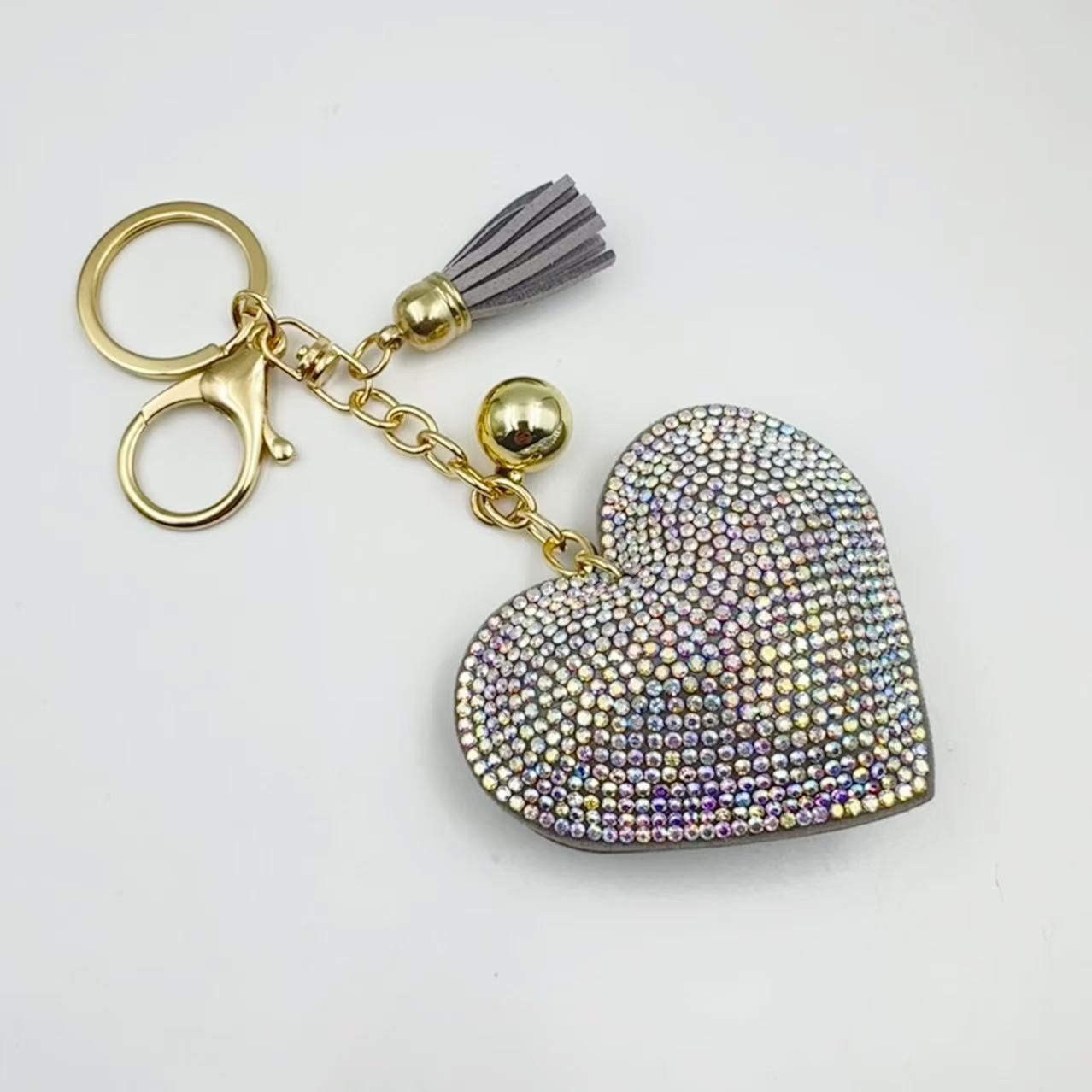 Peach Heart Rhinestone Leather Key Chain Love Tassel Bag Pendant