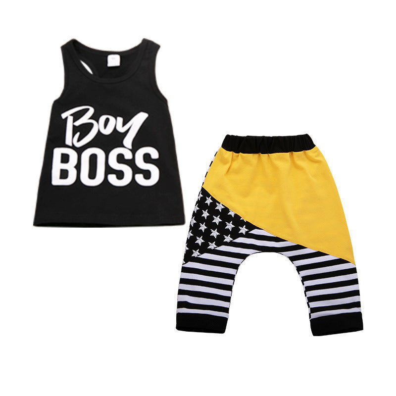 Children's Black Top And Shorts Two-piece Suit