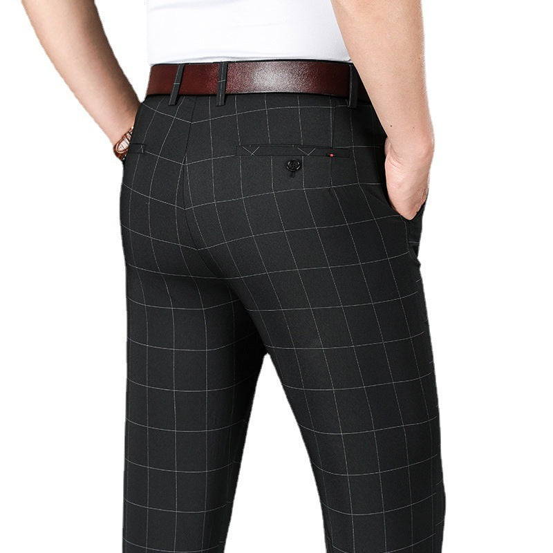 Slim-fit Straight Plaid Suit Formal Wear Mid Waist Casual Pants