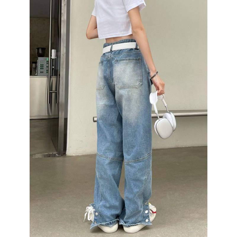 American Retro Multi Pocket Overalls Jeans For Women