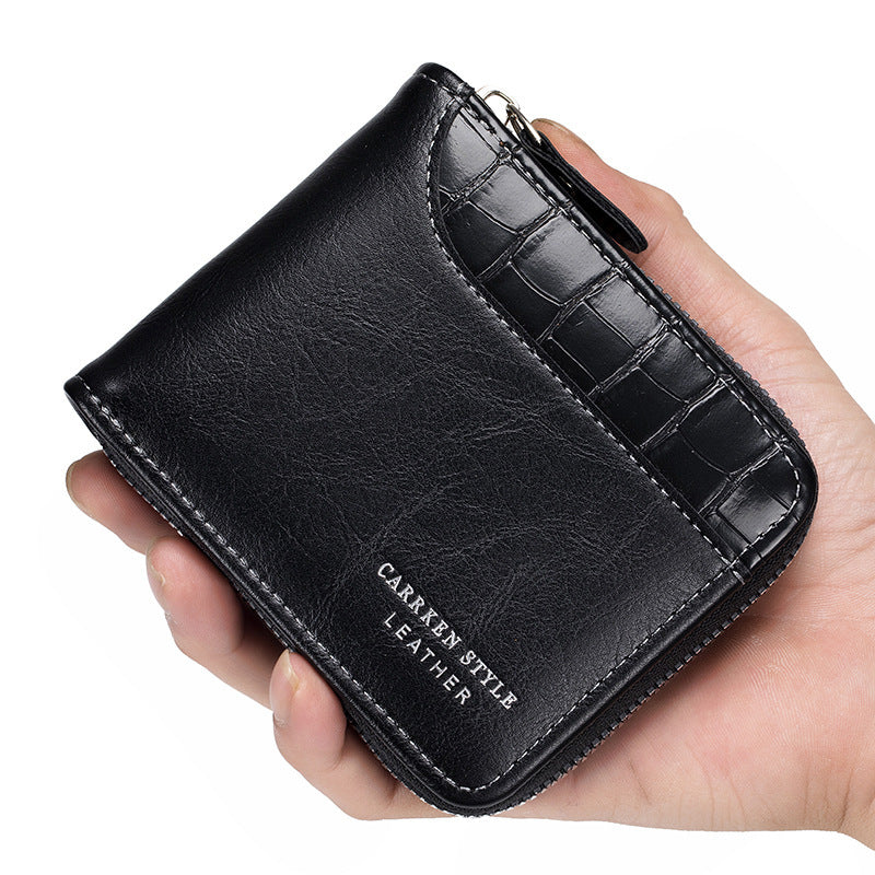 Men's Short Wallet Stitching Stone Pattern Large Capacity Tri-fold Bag