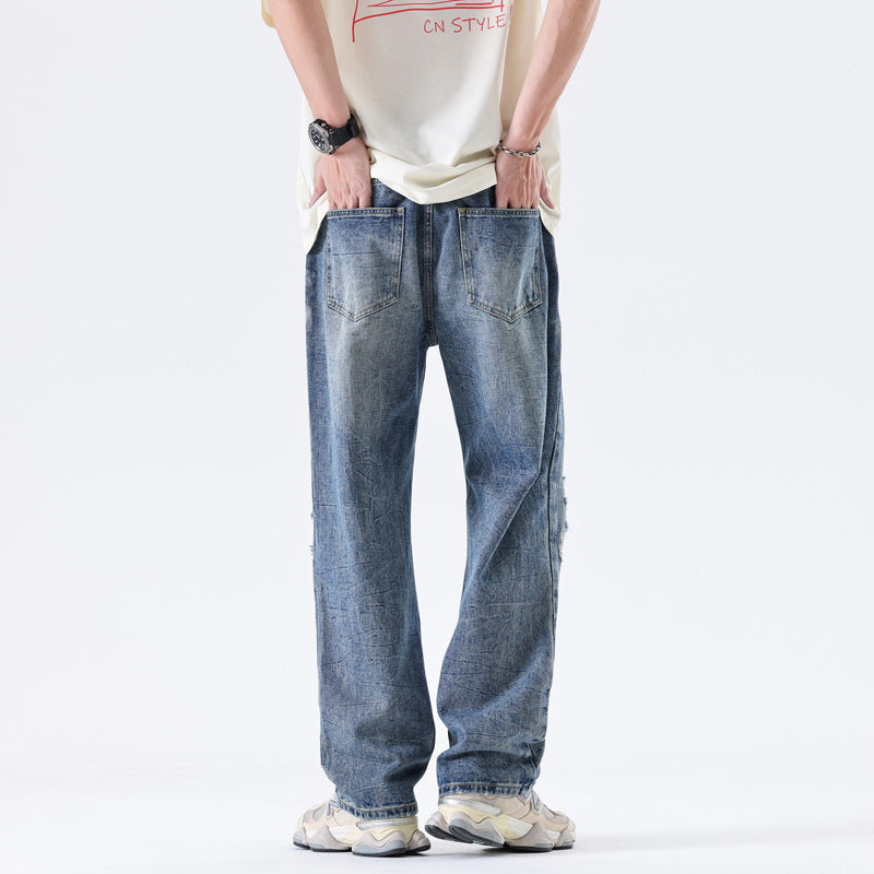 Fashion Elastic Waist Ripped Jeans For Men