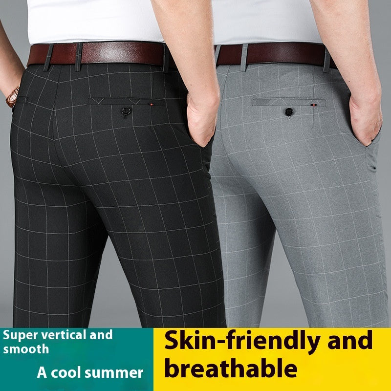 Slim-fit Straight Plaid Suit Formal Wear Mid Waist Casual Pants