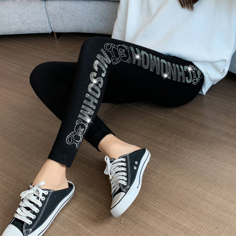 Hot Girl Fashion Diamond Shiny Skinny Ankle-length Pants