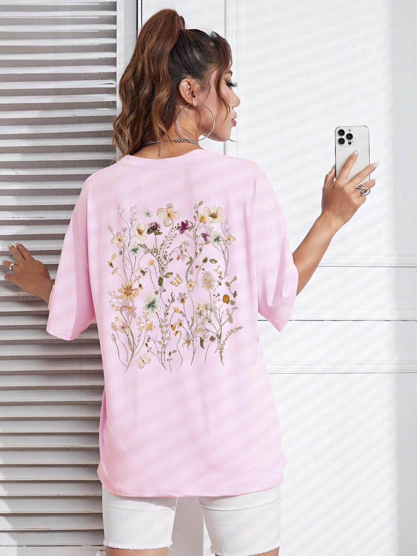 Beautiful Flower Clusters Print Cotton Women T-shirts Casual