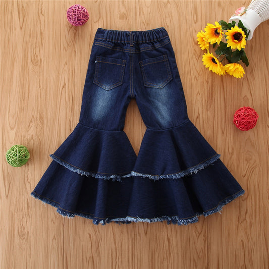 Wide-leg Jeans Girls Kids Flared Pants Trousers