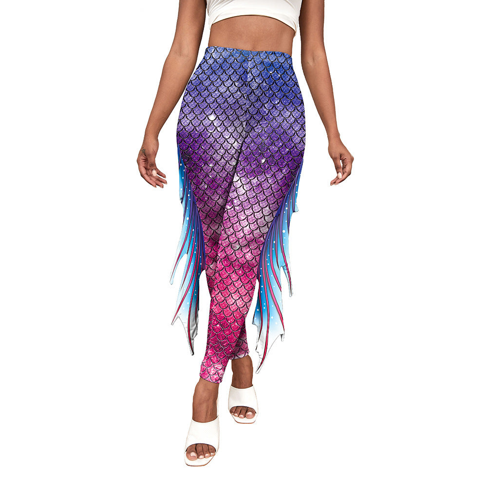 Women's Leggings Mermaid Fish Scale Print Pants Tight Buttock Lifting Yoga Pants