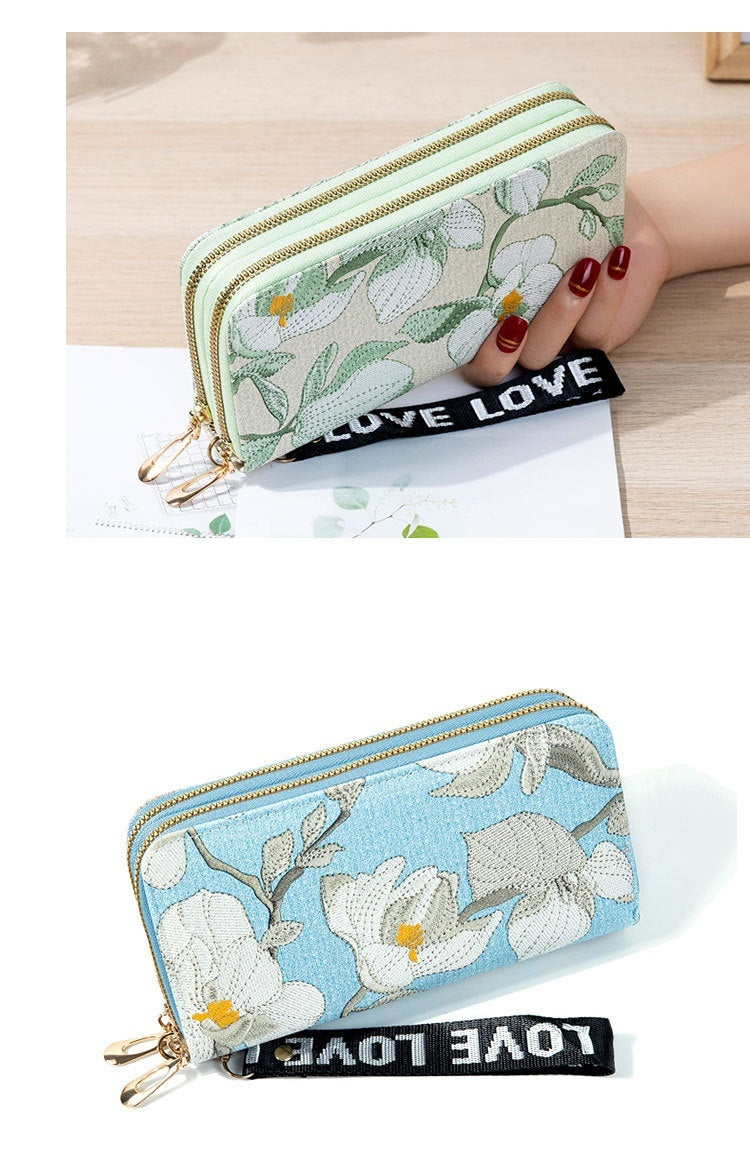 Long Double Zipper Flower Large-capacity Wallet