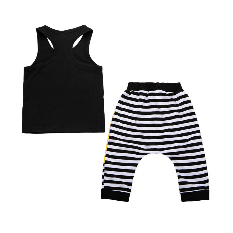 Children's Black Top And Shorts Two-piece Suit