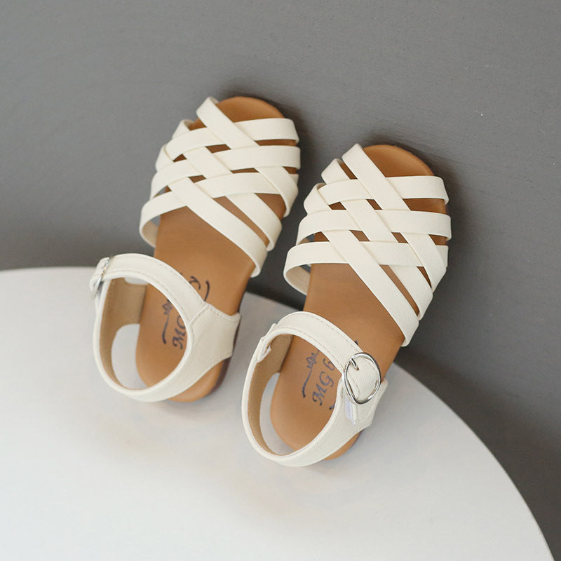 Kids Buckle Toe Soft Sole Woven Sandals