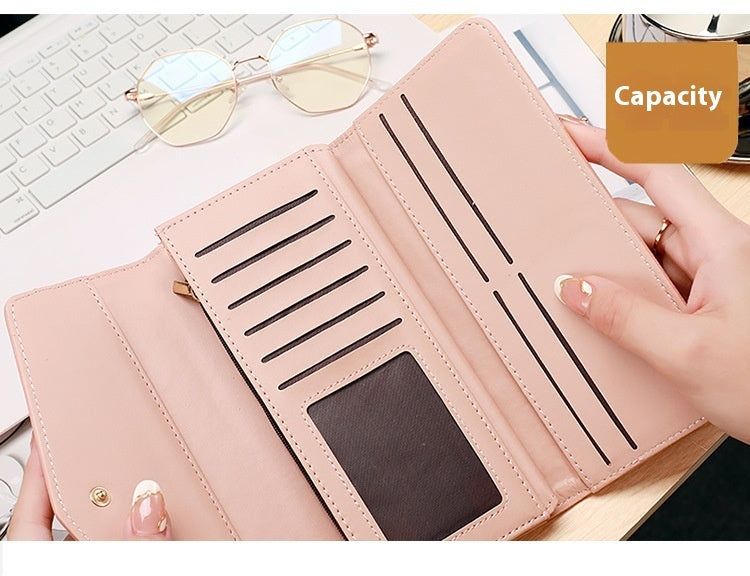 Women's Long Three-fold Stitching Fashion Multi-card-slot Leather Oil Wax Leather Large-capacity Wallet