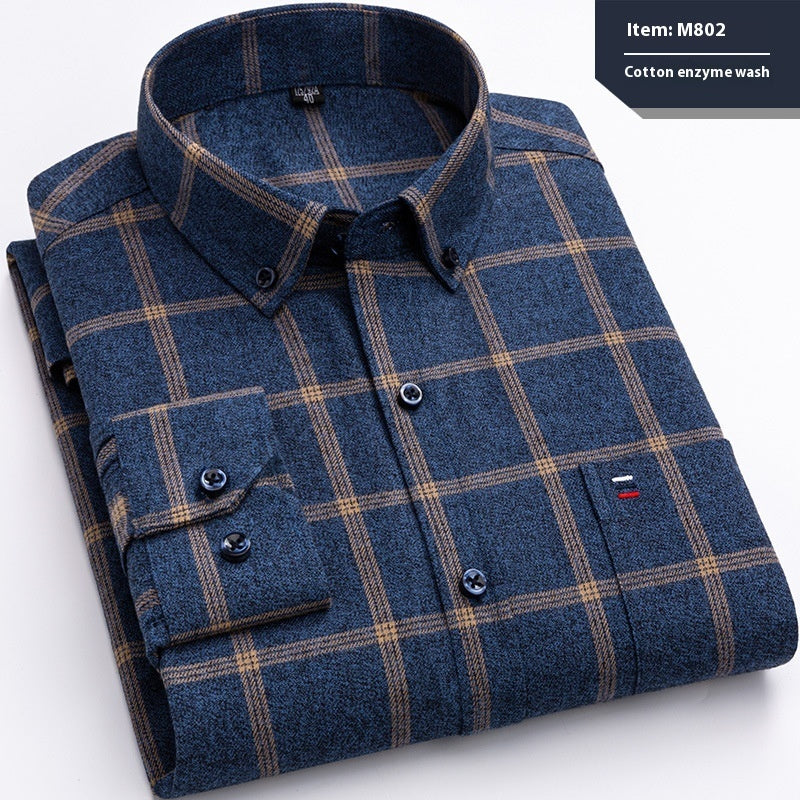 Cotton Long-sleeved Shirt Plaid Business Slim Fit