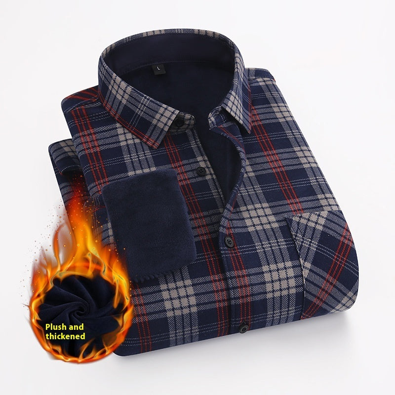 European And American Size Handsome Fleece-lined Thick Warm Shirt