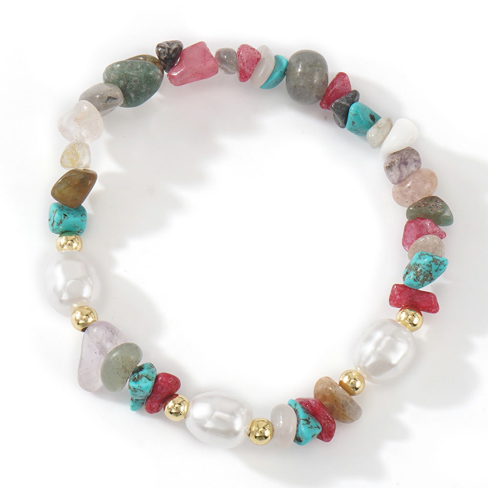 Pearl Copper Bead Mixed Color Semi-precious Stone Bracelet