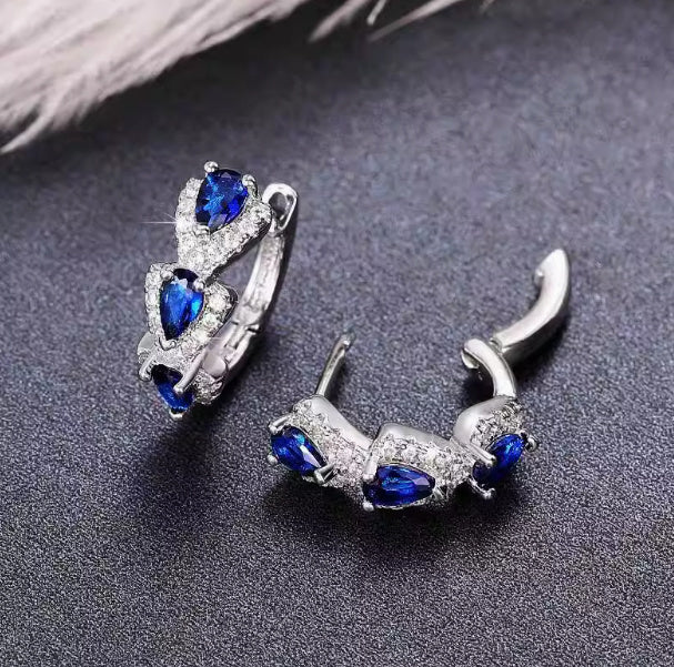 Klein Blue Zirconia Elegant Hoop Earrings