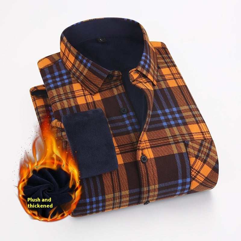 European And American Size Handsome Fleece-lined Thick Warm Shirt