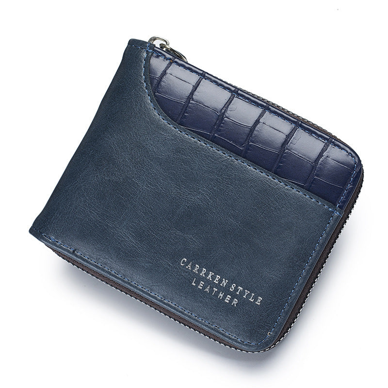 Men's Short Wallet Stitching Stone Pattern Large Capacity Tri-fold Bag