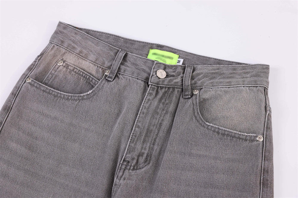 Retro Burr Straight Denim Trousers For Men